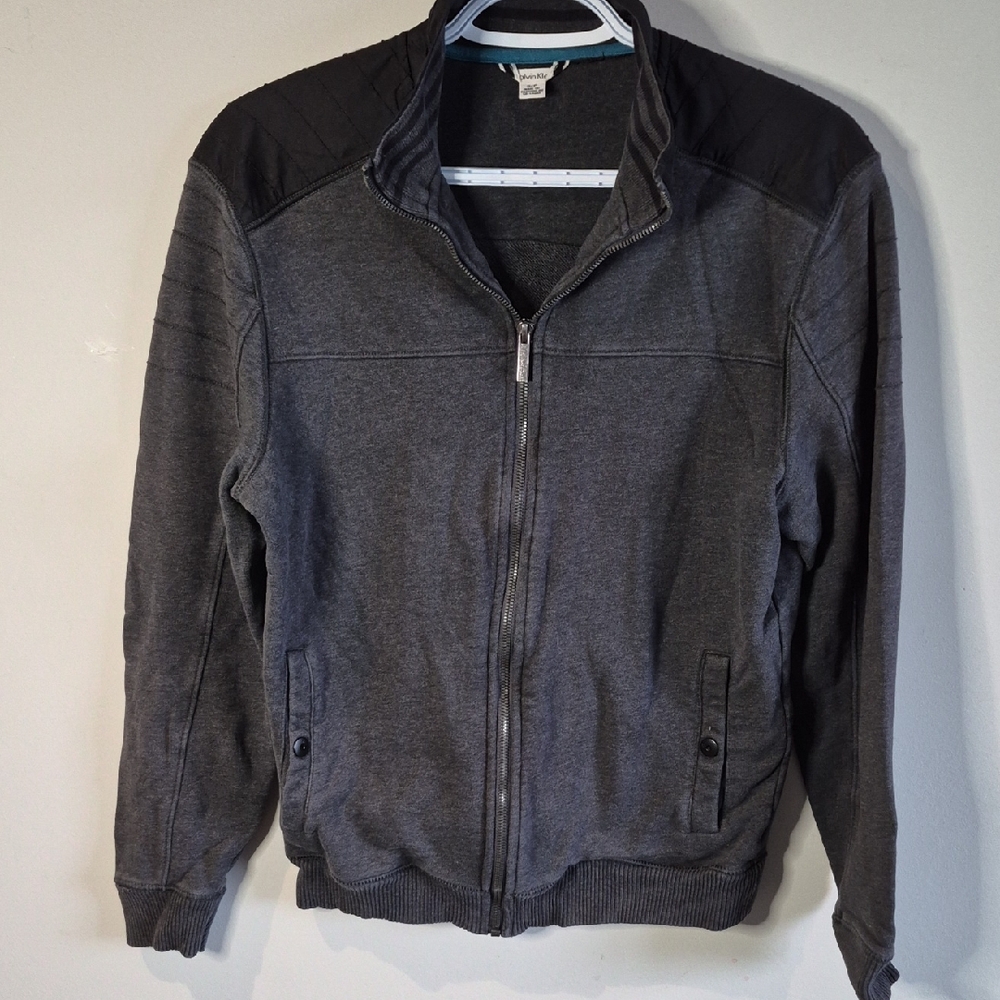 Calvin Klein Men’s Full-Zip Moto Bomber Jacket – Charcoal Grey, Size Small